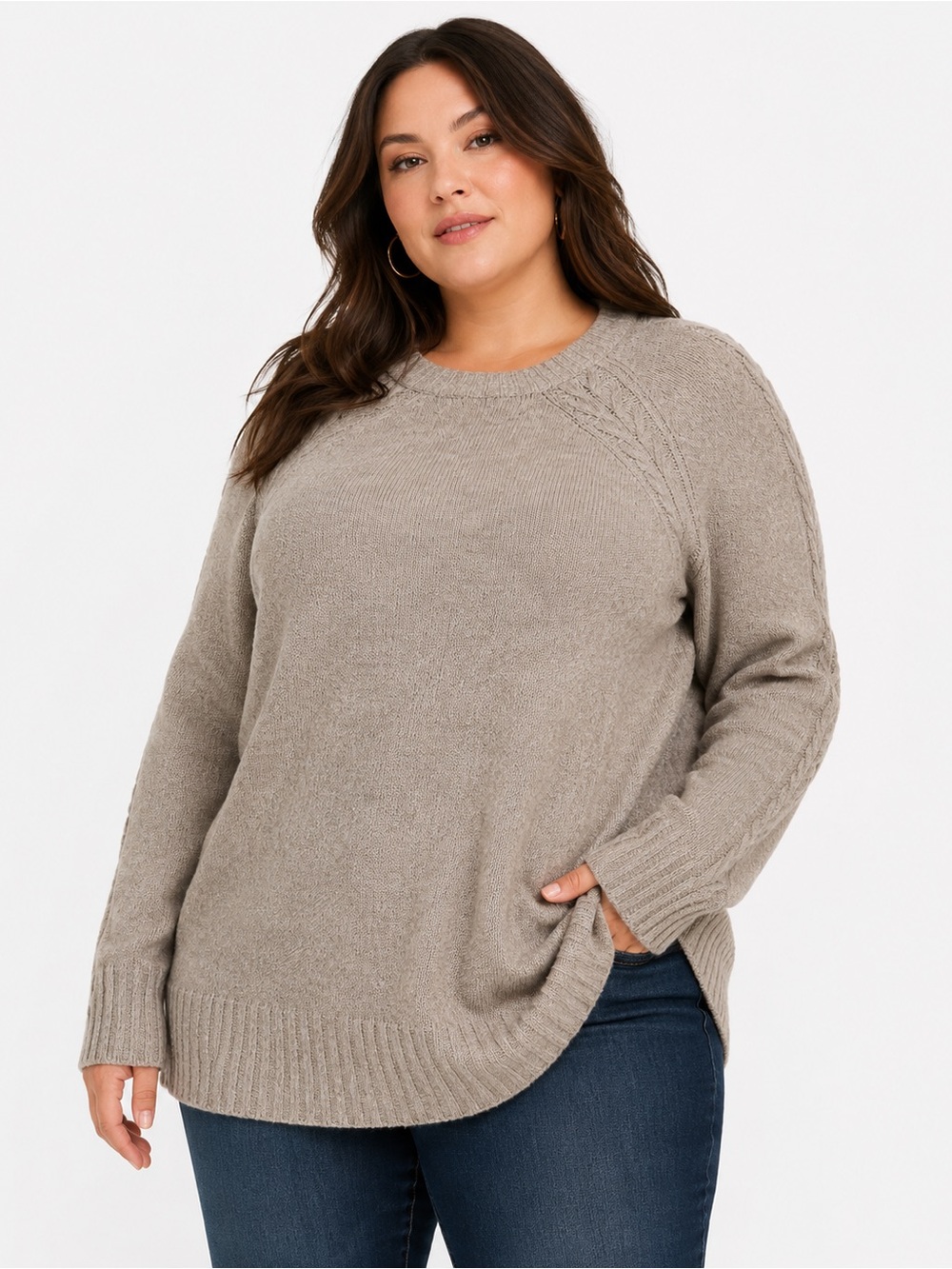 Torrid Women’s Oatmeal Cable Knit Tunic Sweater